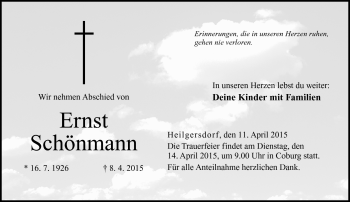 Traueranzeige von Ernst Schönmann von Neue Presse Coburg