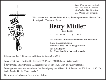 Traueranzeige von Betty Müller von Neue Presse Coburg