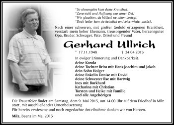 Traueranzeige von Gerhard Ullrich von Südthüringer Presse