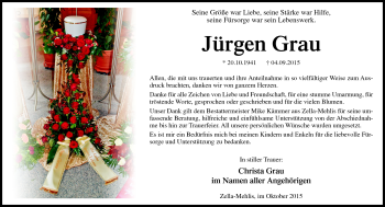 Traueranzeige von Jürgen Grau von Südthüringer Presse