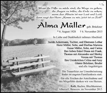 Traueranzeige von Alma Müller von Südthüringer Presse