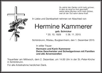 Traueranzeige von Hermine Kammerer von Frankenpost