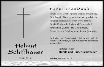Traueranzeige von Helmut Schiffhauer von Südthüringer Presse