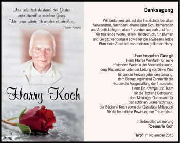 Traueranzeige von Harry Koch von Südthüringer Presse