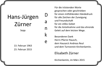 Traueranzeige von Hans-Jürgen Zürner von Frankenpost