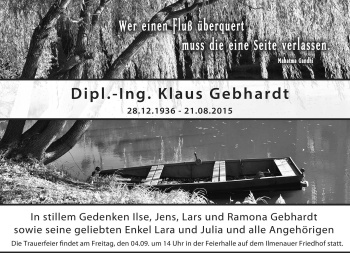 Traueranzeige von Klaus Gebhardt von Südthüringer Presse
