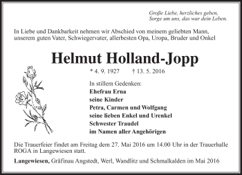 Traueranzeige von Helmut Holland-Jopp von Südthüringer Presse