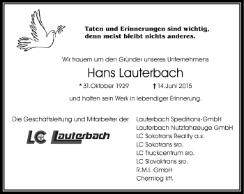 Traueranzeige von Hans Lauterbach von Frankenpost