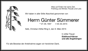 Traueranzeige von Günter Sümmerer von Frankenpost