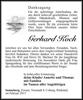 Traueranzeige von Gerhard Koch von Südthüringer Presse