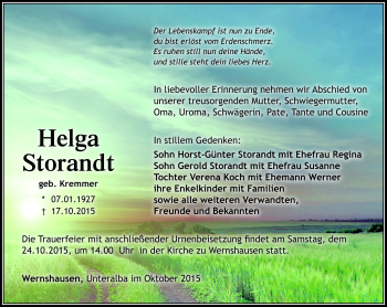 Traueranzeige von Helga Storandt von Südthüringer Presse