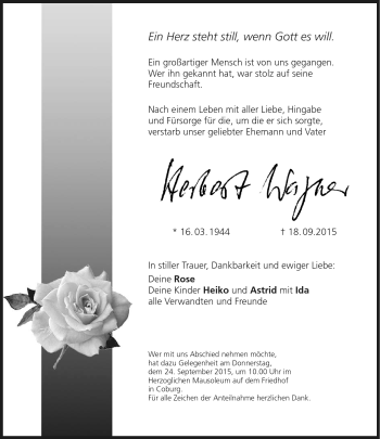 Traueranzeige von Herbert Wagner von Neue Presse Coburg