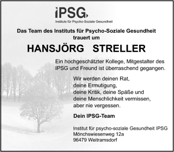 Traueranzeige von Hansjörg Streller von Neue Presse Coburg