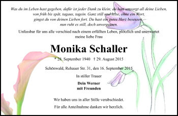 Traueranzeige von Monika Schaller von Frankenpost