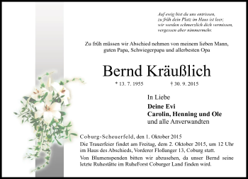 Traueranzeige von Bernd Kräußlich von Neue Presse Coburg