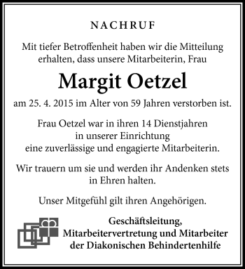 Traueranzeige von Margit Oetzel von Südthüringer Presse