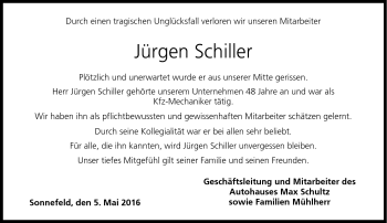 Traueranzeige von Jürgen Schiller von Neue Presse Coburg