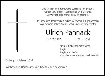 Traueranzeige von Ulrich Pannack von Neue Presse Coburg