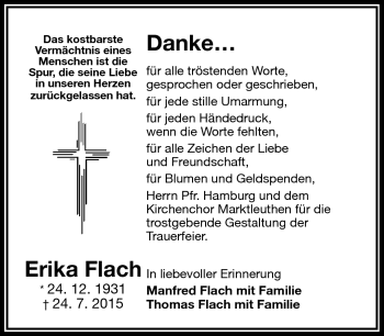 Traueranzeige von Erika Flach von Frankenpost