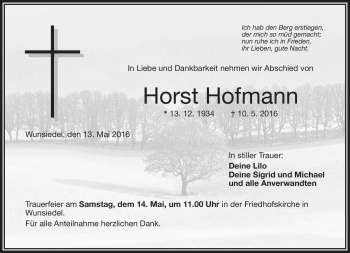 Traueranzeige von Horst Hofmann von Frankenpost