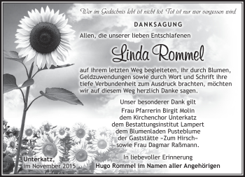 Traueranzeige von Linda Rommel von Südthüringer Presse