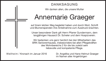 Traueranzeige von Annemarie Graeger von Neue Presse Coburg