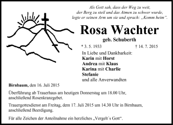 Traueranzeige von Rosa Wachter von Neue Presse Coburg