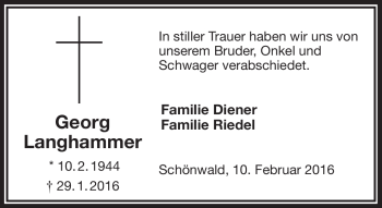 Traueranzeige von Georg Langhammer von Frankenpost