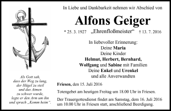 Traueranzeige von Alfons Geiger von Neue Presse Coburg