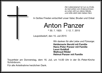 Traueranzeige von Anton Panzer von Frankenpost