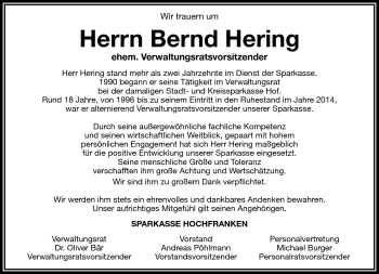 Traueranzeige von Bernd Hering von Frankenpost