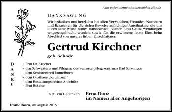 Traueranzeige von gertrud Kirchner von Südthüringer Presse