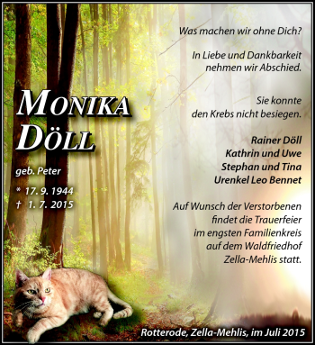 Traueranzeige von Monika Döll von Südthüringer Presse