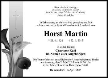 Traueranzeige von Horst Martin von Südthüringer Presse