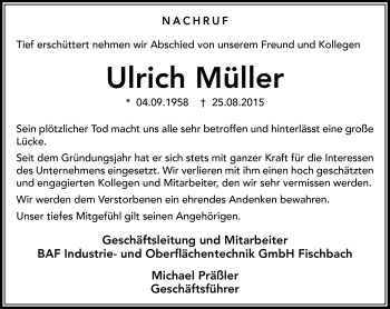 Traueranzeige von Ulrich Müller von Südthüringer Presse