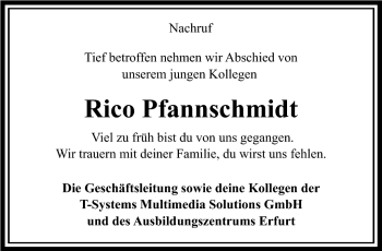 Traueranzeige von Rico Pfannschmidt von Südthüringer Presse