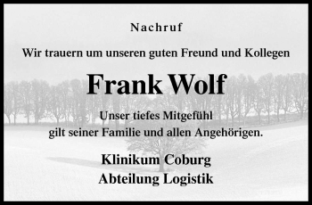 Traueranzeige von Frank Wolf von Neue Presse Coburg