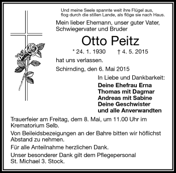 Traueranzeige von Otto Peitz von Frankenpost