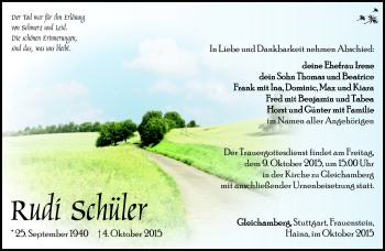Traueranzeige von Rudi Schüler von Südthüringer Presse