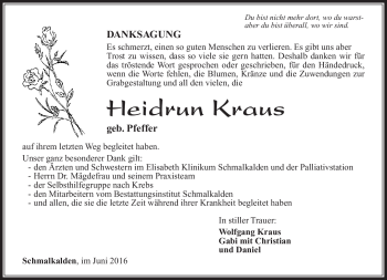 Traueranzeige von Heidrun Kraus von Südthüringer Presse