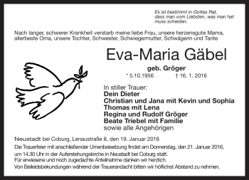 Traueranzeige von Eva-Maria Gäbel von Neue Presse Coburg