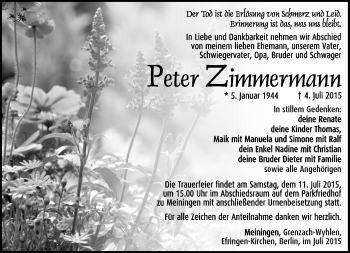 Traueranzeige von Peter Zimmermann von Südthüringer Presse