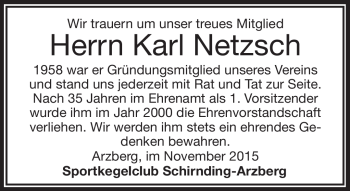 Traueranzeige von Karl Netzsch von Frankenpost