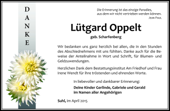 Traueranzeige von Lütgard Oppelt von Südthüringer Presse
