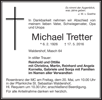 Traueranzeige von Michael Tretter von Frankenpost