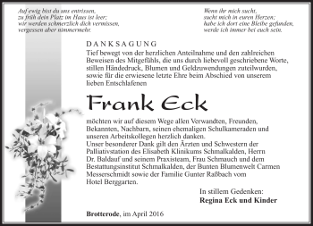 Traueranzeige von Frank Eck von Südthüringer Presse