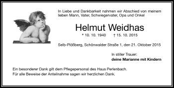 Traueranzeige von Helmut Weidhas von Frankenpost