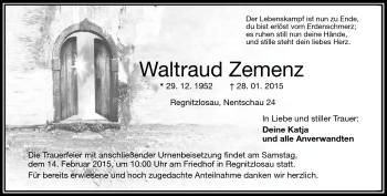 Traueranzeige von Waltraud Zemenz von Frankenpost