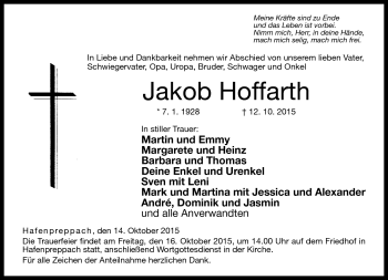 Traueranzeige von Jakob Hoffarth von Neue Presse Coburg