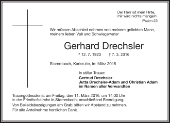 Traueranzeige von Gerhard Drechsler von Frankenpost